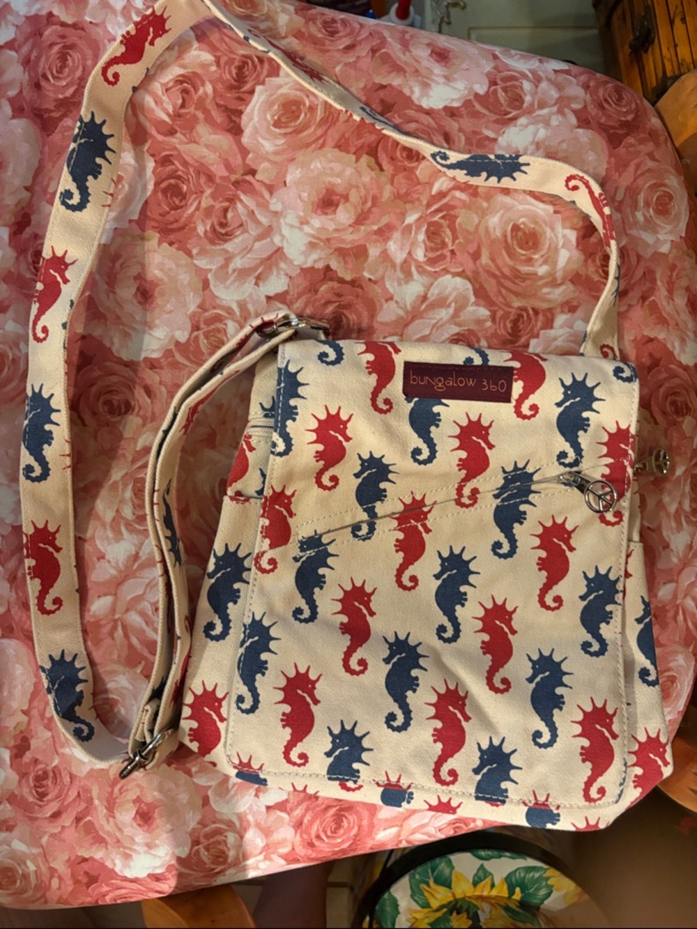 bungalow 360 Red & Blue Seahorse Canvas Crossbody Bag